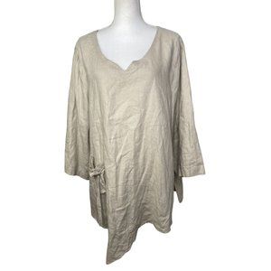 Made USA Connies moonlight Women's vintage Lagenlook blouse 100% linen tan XL